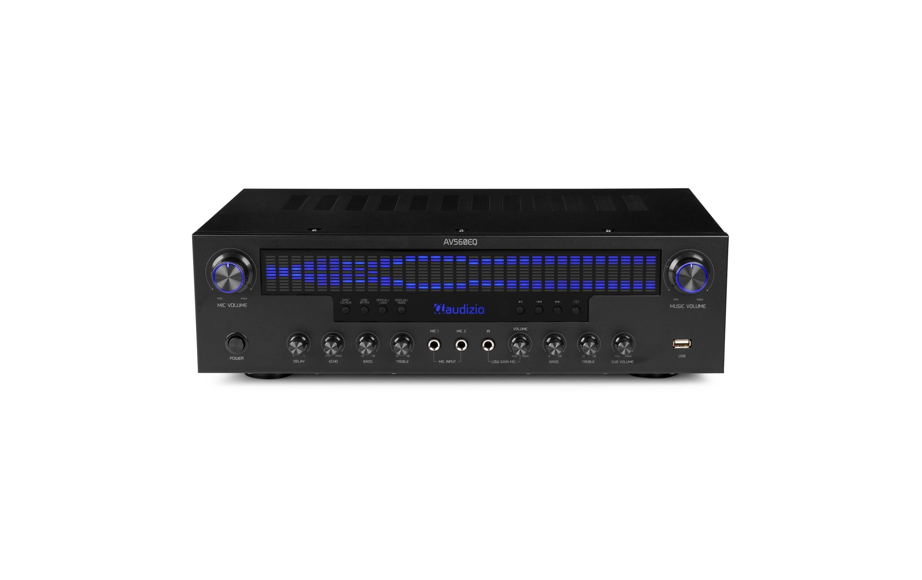 Audizio AV560EQ – Stereo-Vollverstärker, 2×100 W (8 Ω), 3.5/6.3 mm, Cinch, USB, Bluetooth, Toslink/Koaxial