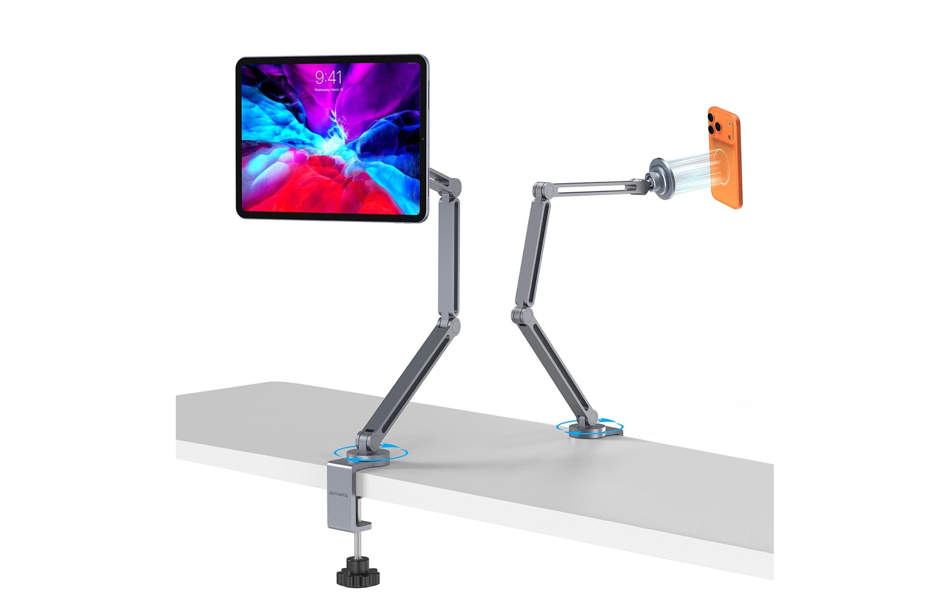 4smarts Tablet-Arm (Tischklemme) für MagSafe-Geräte und Tablets – bis 15,6" – Grau