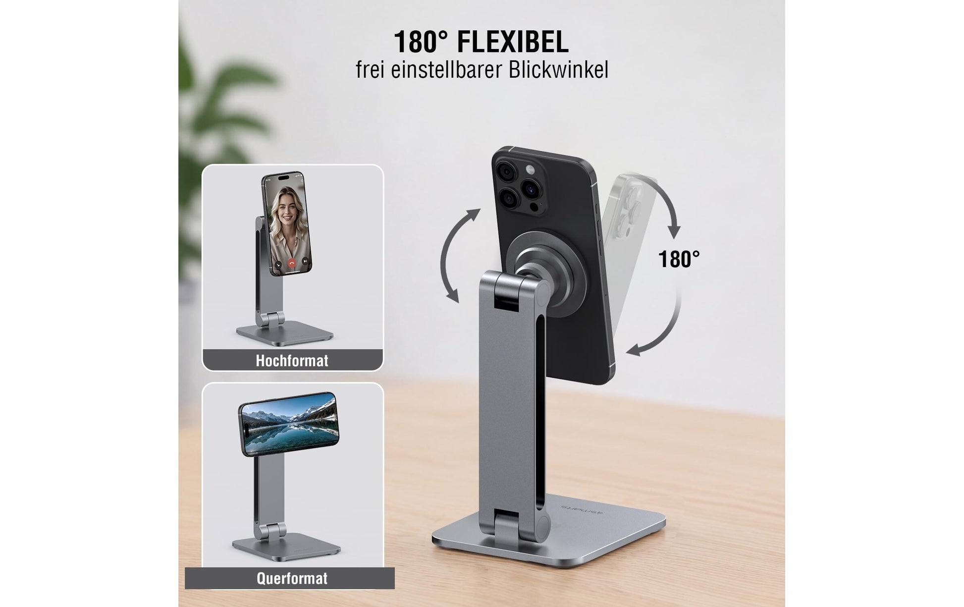 4smarts ErgoPro Desk Stand – Tisch-Ständer – magnetisch, zusammenklappbar – für MagSafe-Geräte, Smartphones, Tablets