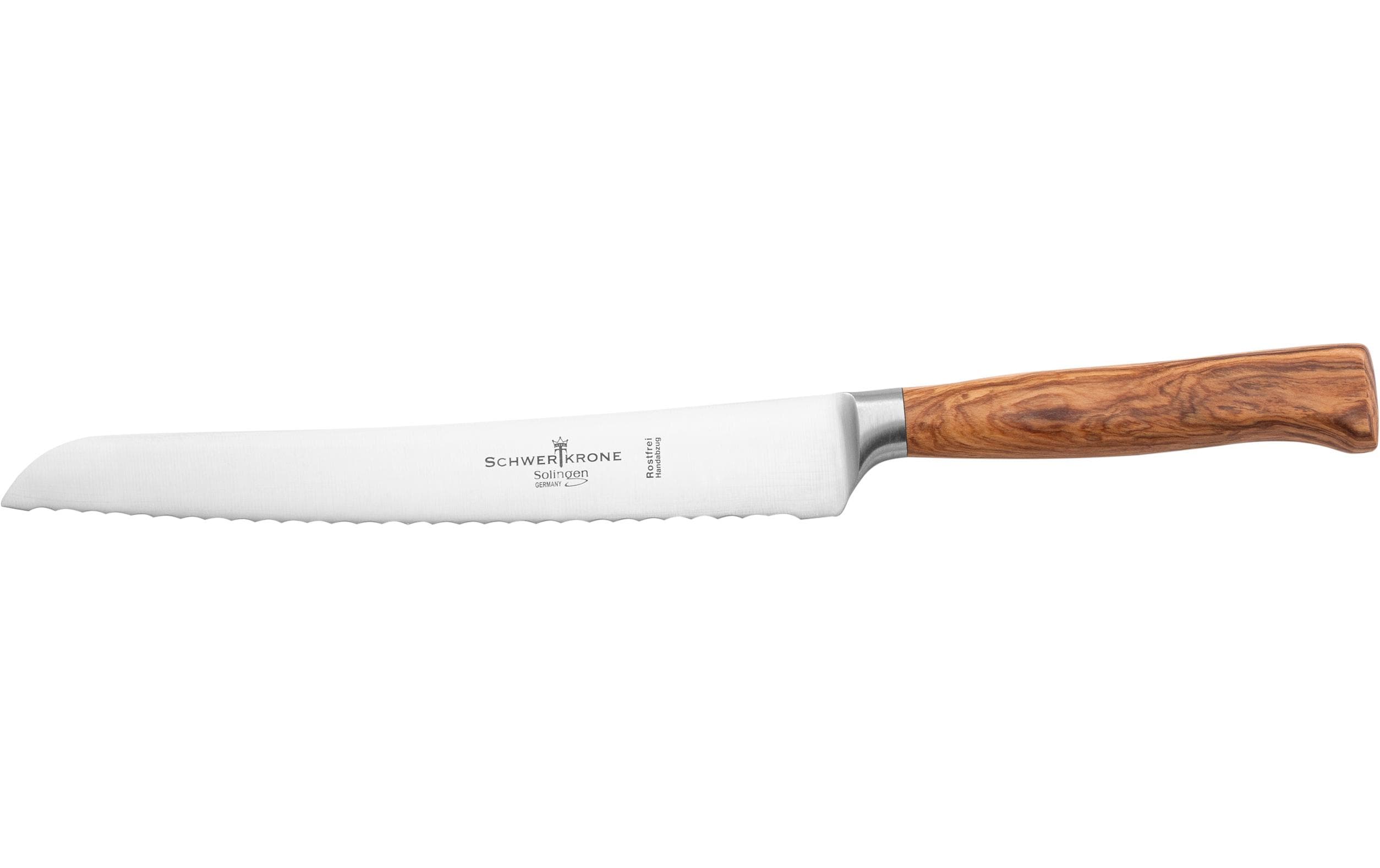 Schwertkrone Brotmesser 20 cm, geschmiedet, Edelstahl, Olivenholzgriff