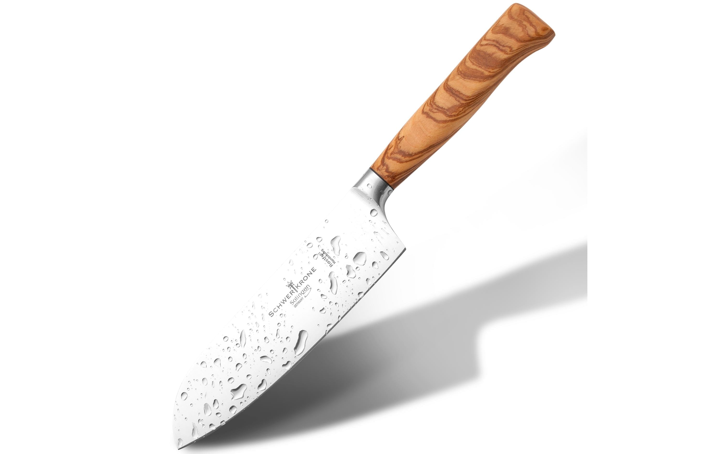 Schwertkrone Santokumesser 18 cm, Edelstahl, Olivenholz