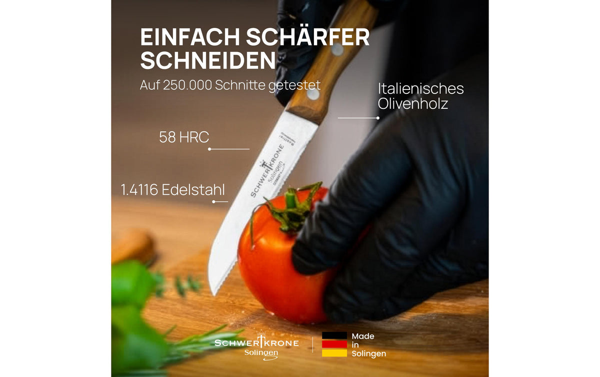 Schwertkrone 3-teiliges Messerset, Edelstahlklingen, Griff aus Olivenholz, Braun/Silber
