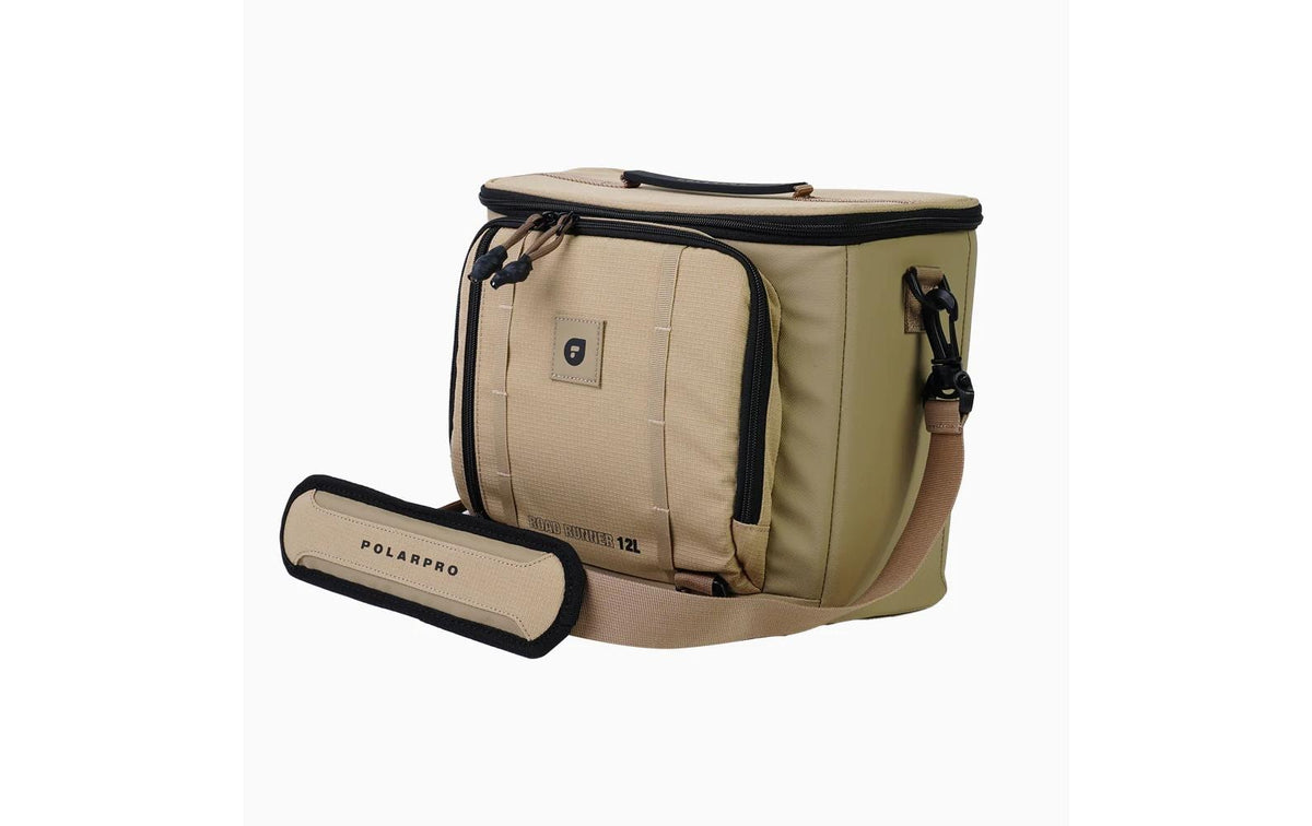 PolarPro RoadRunner 12L Sling Kameratasche – für 3 Objektive, Handgriff, Schulterriemen, Fronttasche – Sand