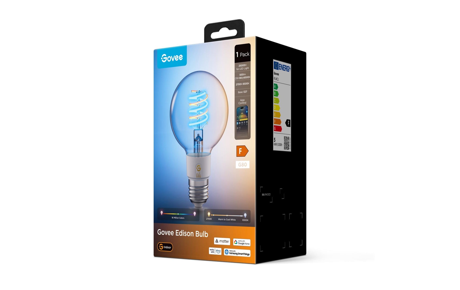 Govee Smart-Leuchtmittel E27 G25 – 500 lm, 2700–6500 K/mehrfarbig, dimmbar, matt