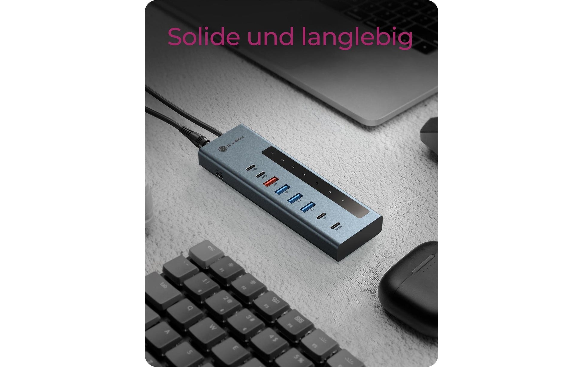 RaidSonic ICY BOX IB-1743-CPD USB-Hub – USB-C, 4× USB-C, 4× USB-A, 20 W PD, für Windows/Mac/Linux
