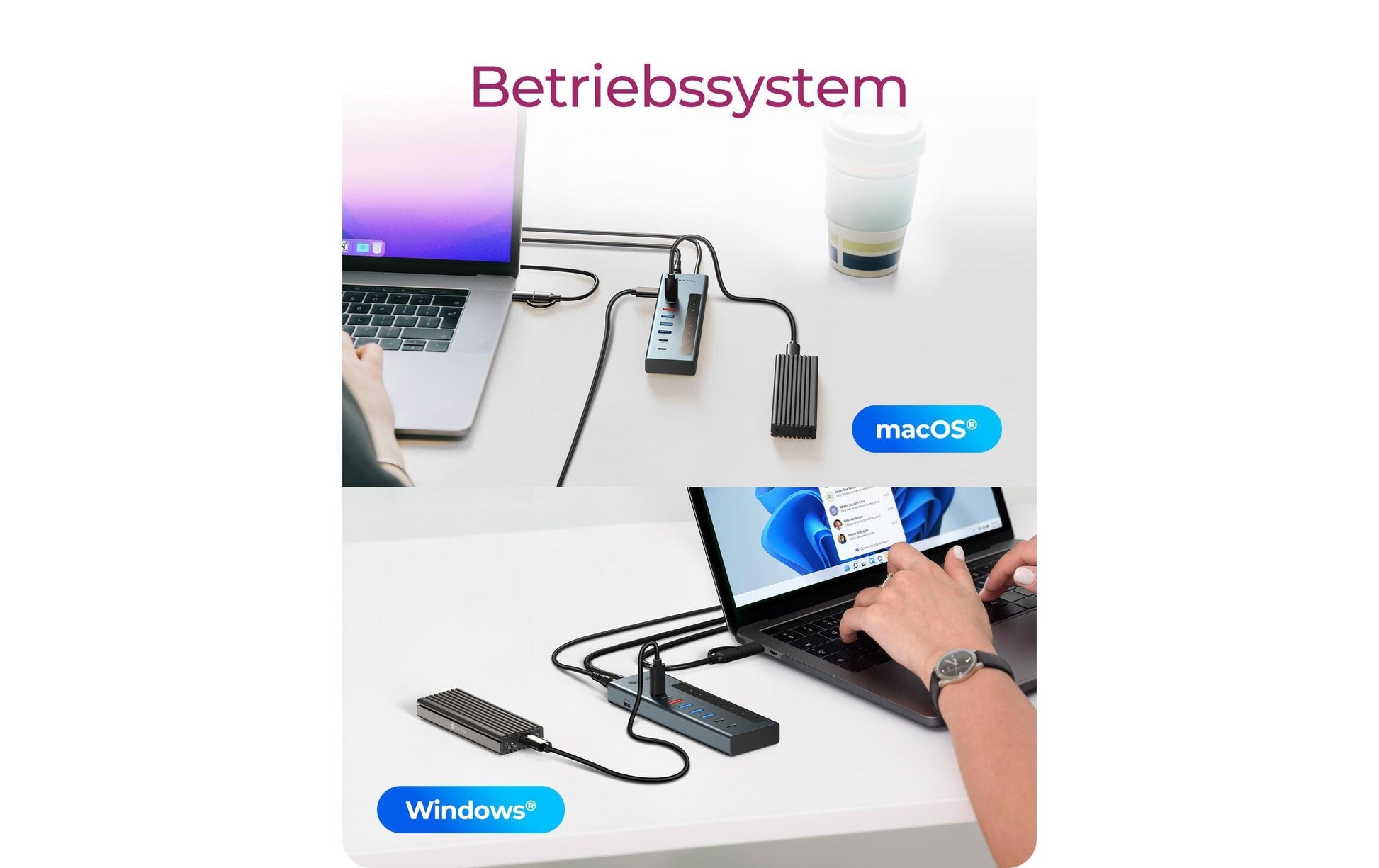 RaidSonic ICY BOX IB-1743-CPD USB-Hub – USB-C, 4× USB-C, 4× USB-A, 20 W PD, für Windows/Mac/Linux