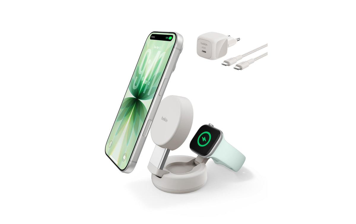 Belkin UltraCharge Kabelloses Ladegerät 25 W 2-in-1 – Qi2, magnetisch, verstellbar