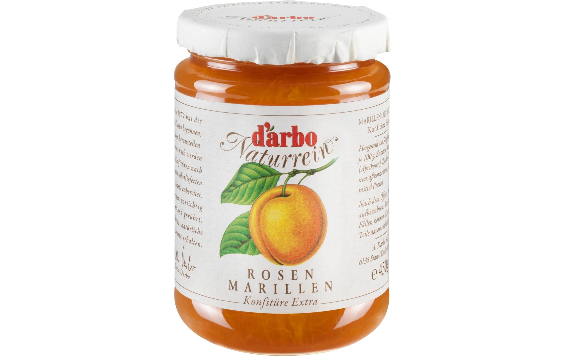 D'arbo Extra Aprikosenkonfitüre – Glutenfrei, Vegan – 450 g