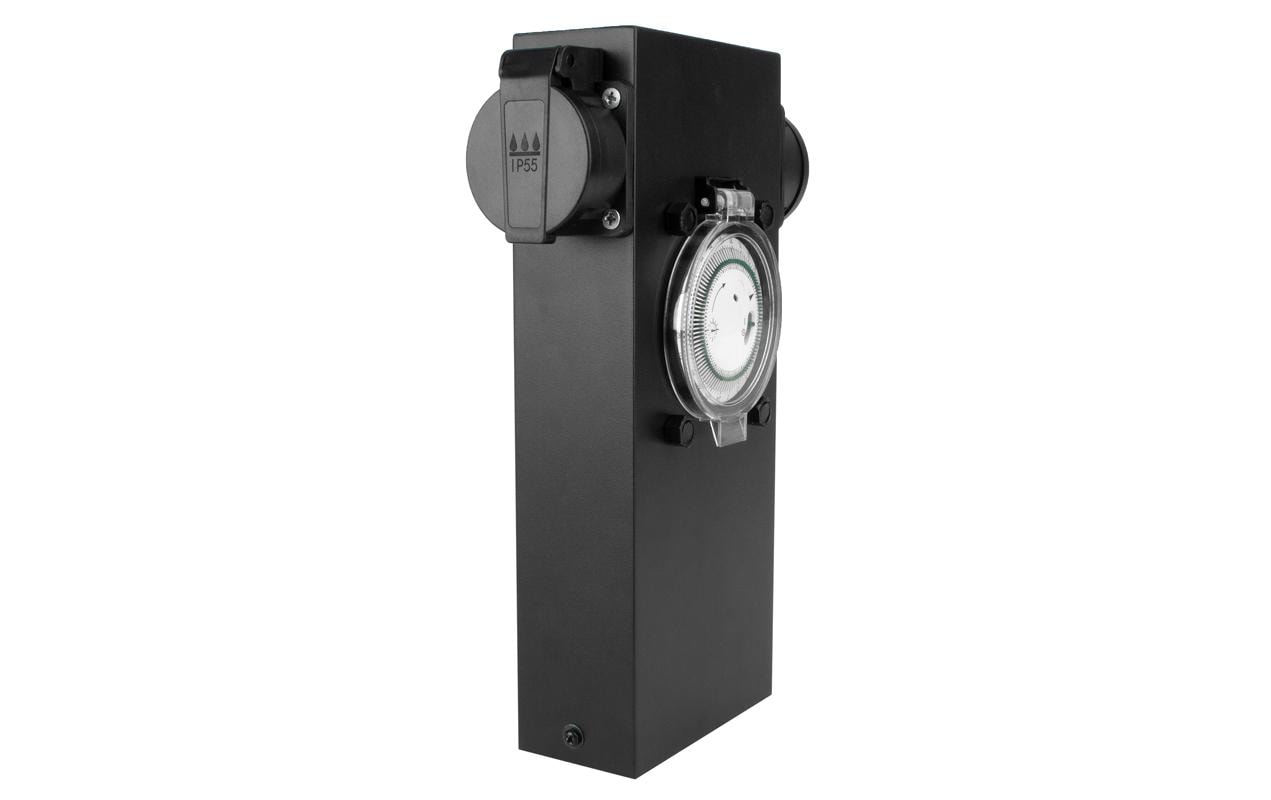 Steffen GardenLine Gartensteckdose – 2×T13, IP44, Analoger Timer, Überstromschutz