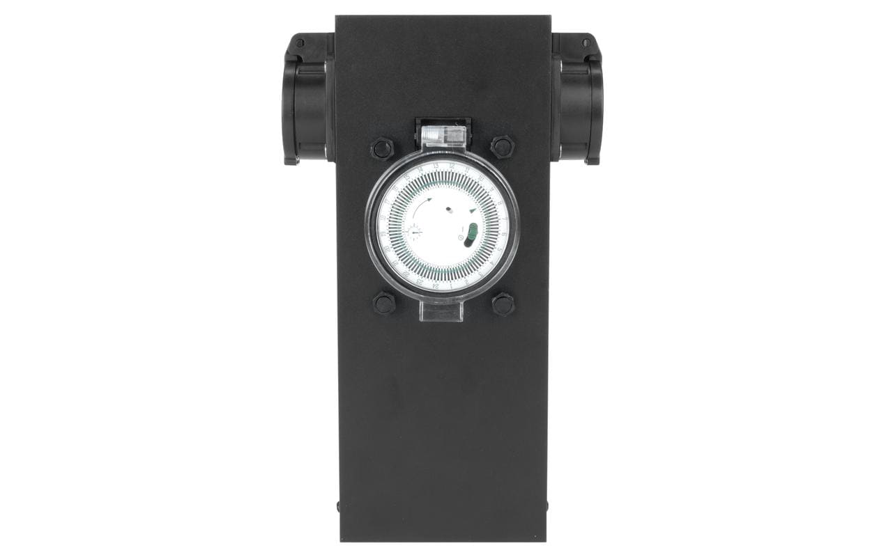 Steffen GardenLine Gartensteckdose – 2×T13, IP44, Analoger Timer, Überstromschutz