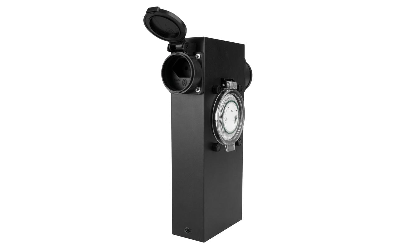 Steffen GardenLine Gartensteckdose – 2×T13, IP44, Analoger Timer, Überstromschutz