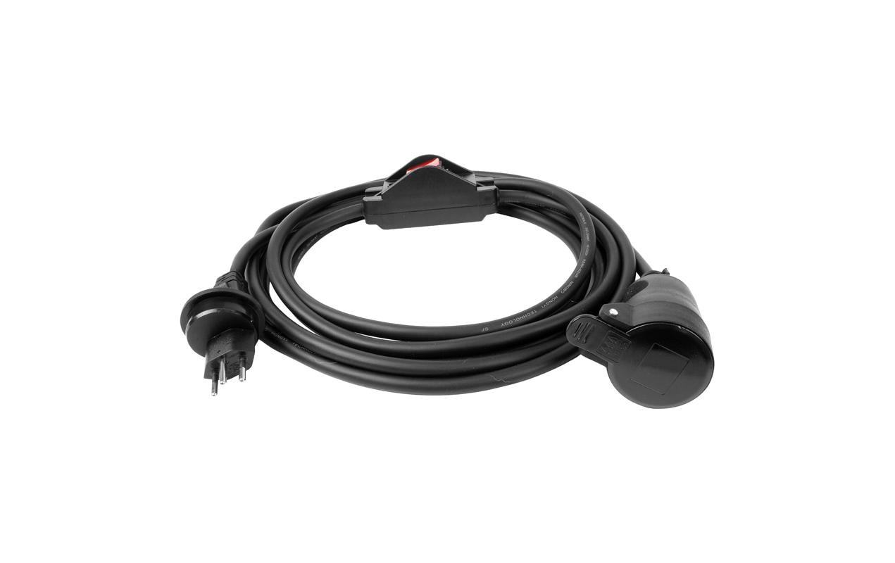 Steffen Verlängerungskabel, T13–T13, 5 m, IP55, 1,5 mm², mit Schalter – schwarz