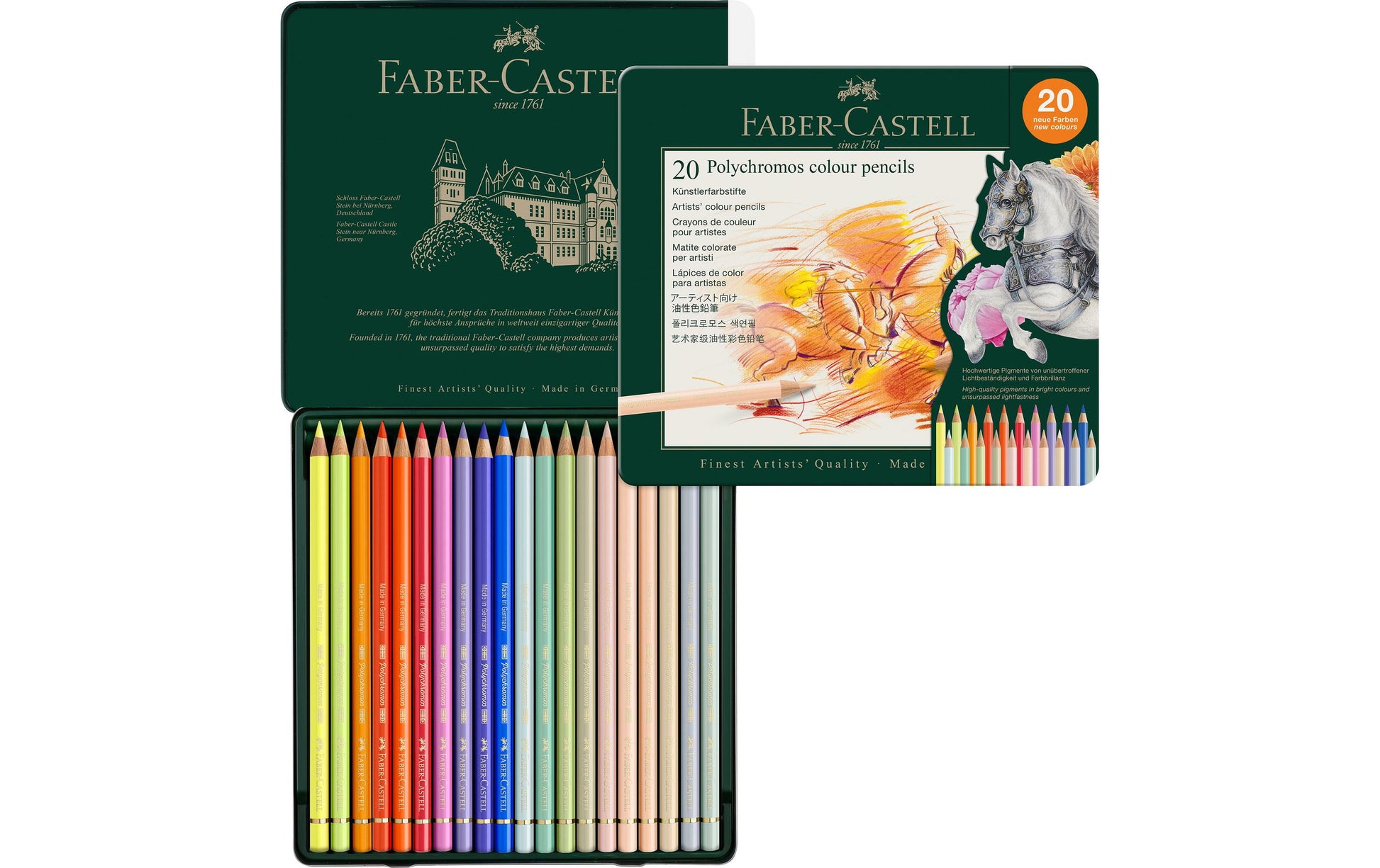 Faber-Castell Polychromos Farbstifte – 20 Stk., wasserfest, wischfest, Metallschachtel