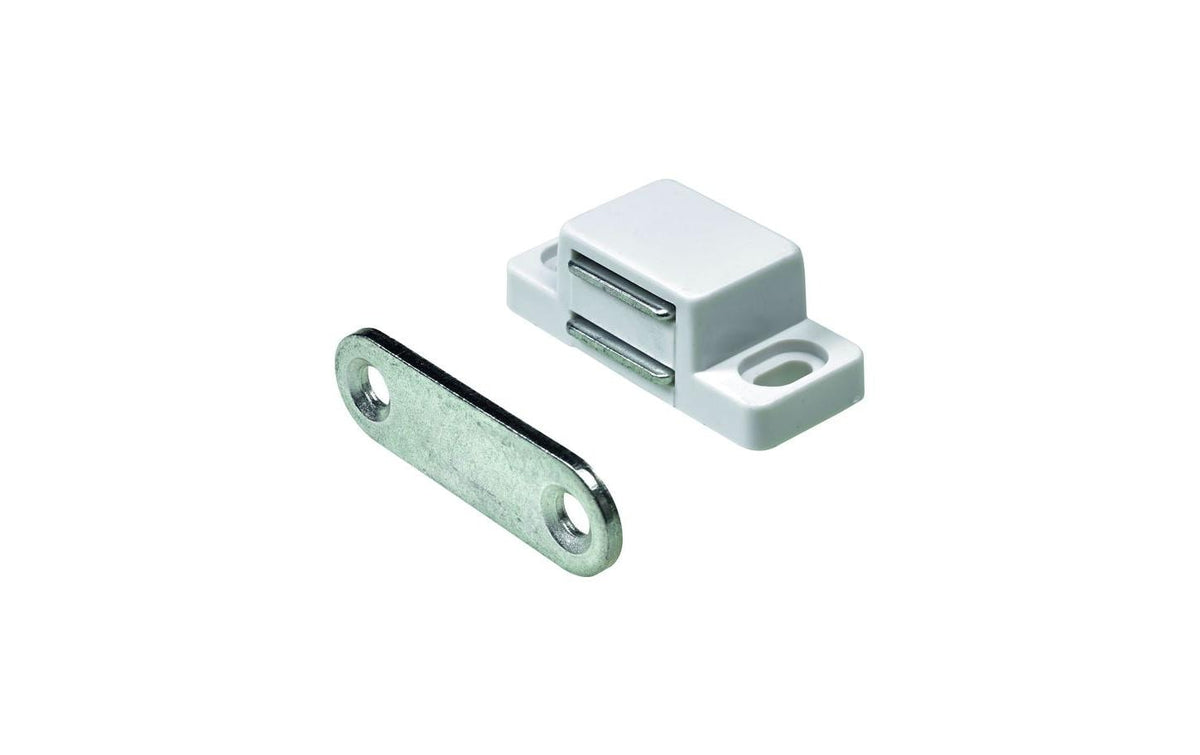 Hettich Magnetschnäpper – 15 × 13 mm, PVC/Stahl, verzinkt, Weiss, Haltekraft 2 kg