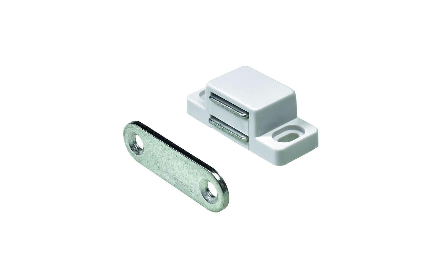 Hettich Magnetschnäpper – 15 × 13 mm, PVC/Stahl, verzinkt, Weiss, Haltekraft 2 kg