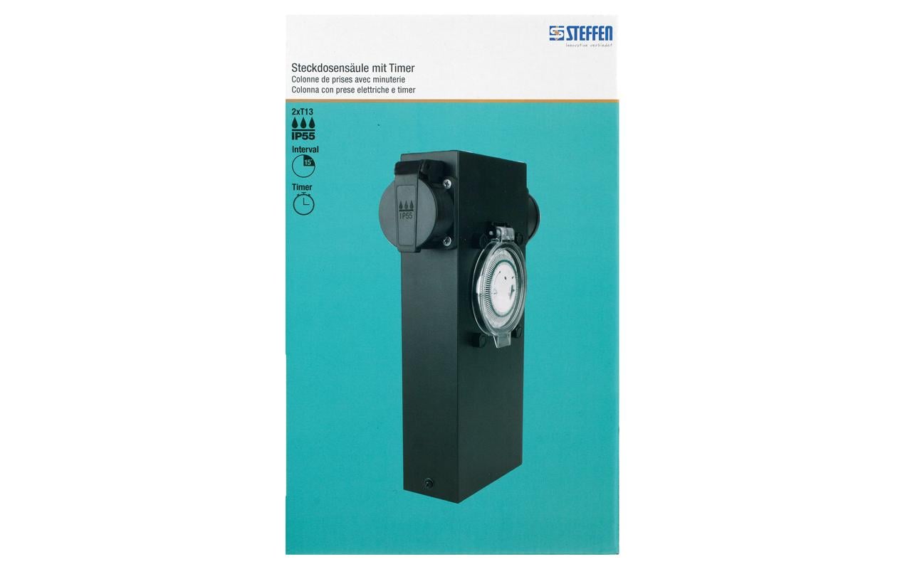 Steffen GardenLine Gartensteckdose – 2×T13, IP44, Analoger Timer, Überstromschutz