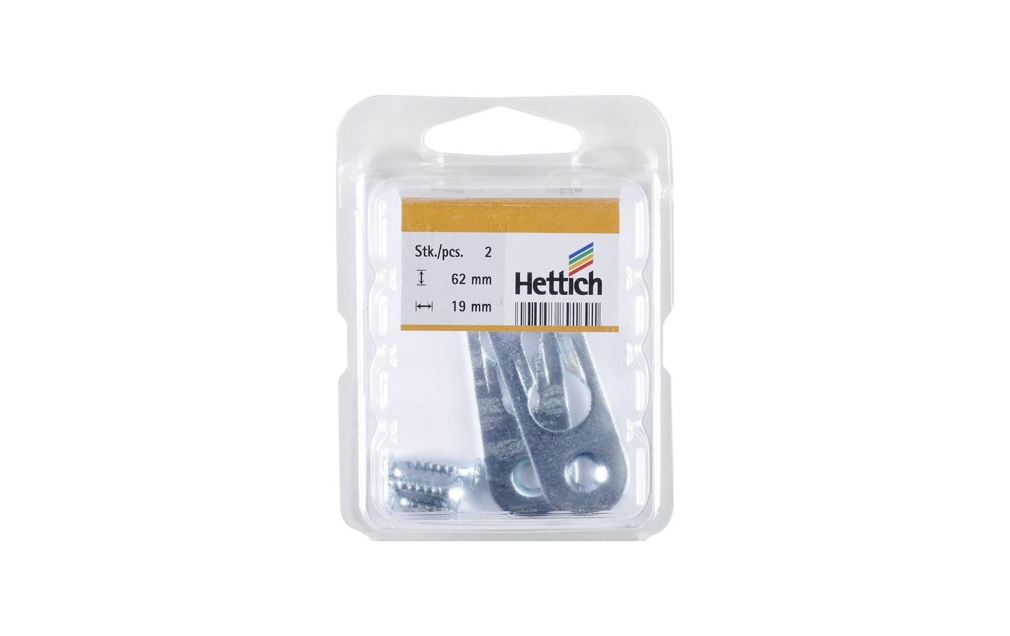 Hettich Halterung – 62 × 19 mm, Stahl, verzinkt, Silber