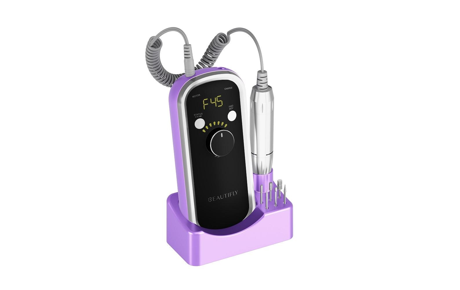 Beautifly Nagelpflege-Set – Akku 2600 mAh, Li-Ion, 45'000 U/min – mit Pedicure-Aufsätzen – Schwarz, Violett