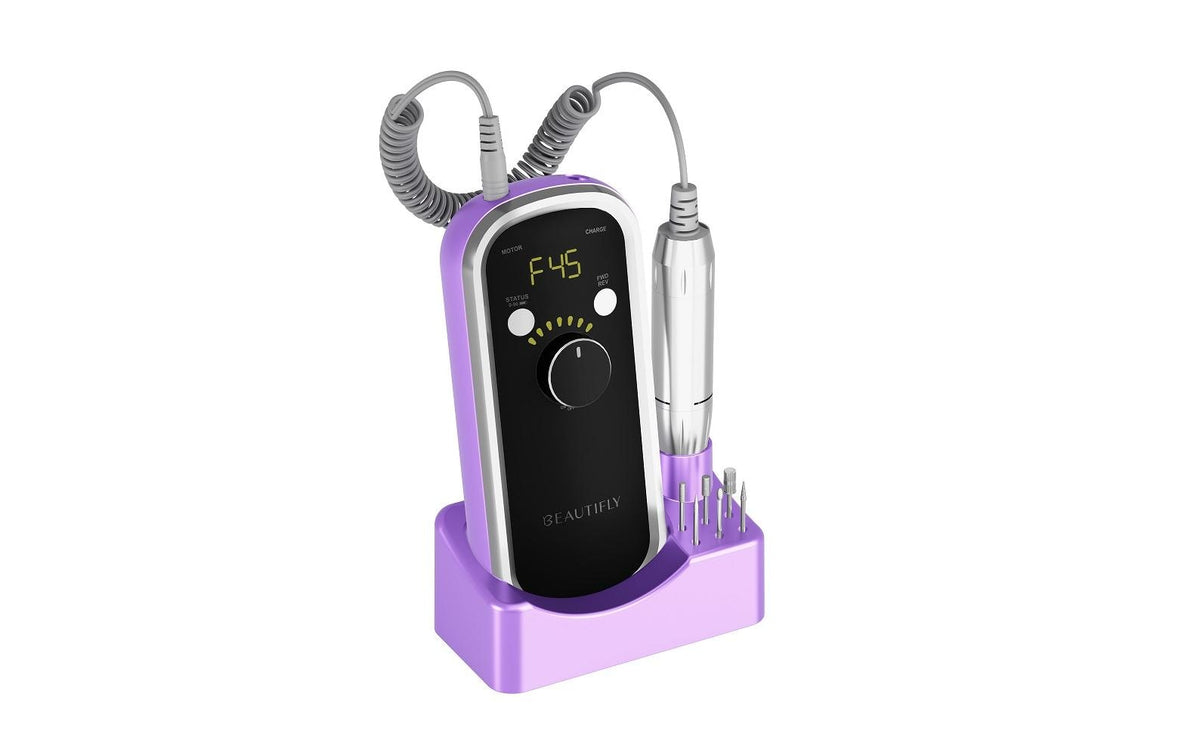 Beautifly Nagelpflege-Set – Akku 2600 mAh, Li-Ion, 45'000 U/min – mit Pedicure-Aufsätzen – Schwarz, Violett