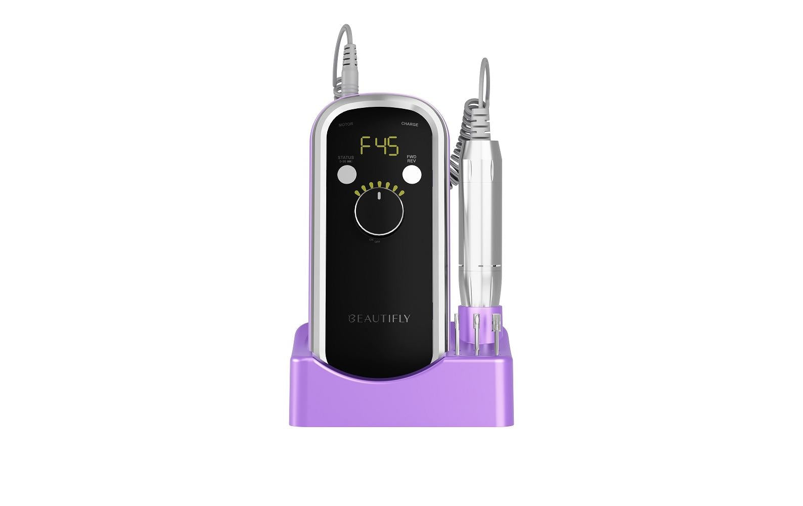 Beautifly Nagelpflege-Set – Akku 2600 mAh, Li-Ion, 45'000 U/min – mit Pedicure-Aufsätzen – Schwarz, Violett