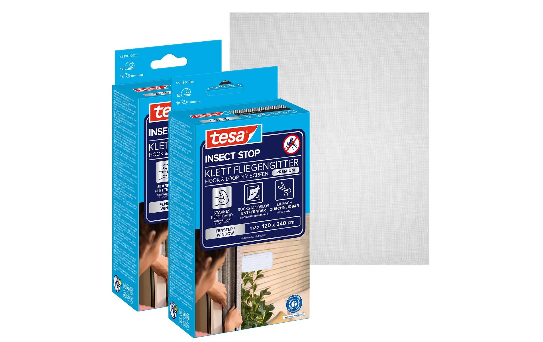 TESA COMFORT Fenster-Fliegengitter – 120 × 240 cm – anthrazit – für Fluginsekten – 2 Stk.