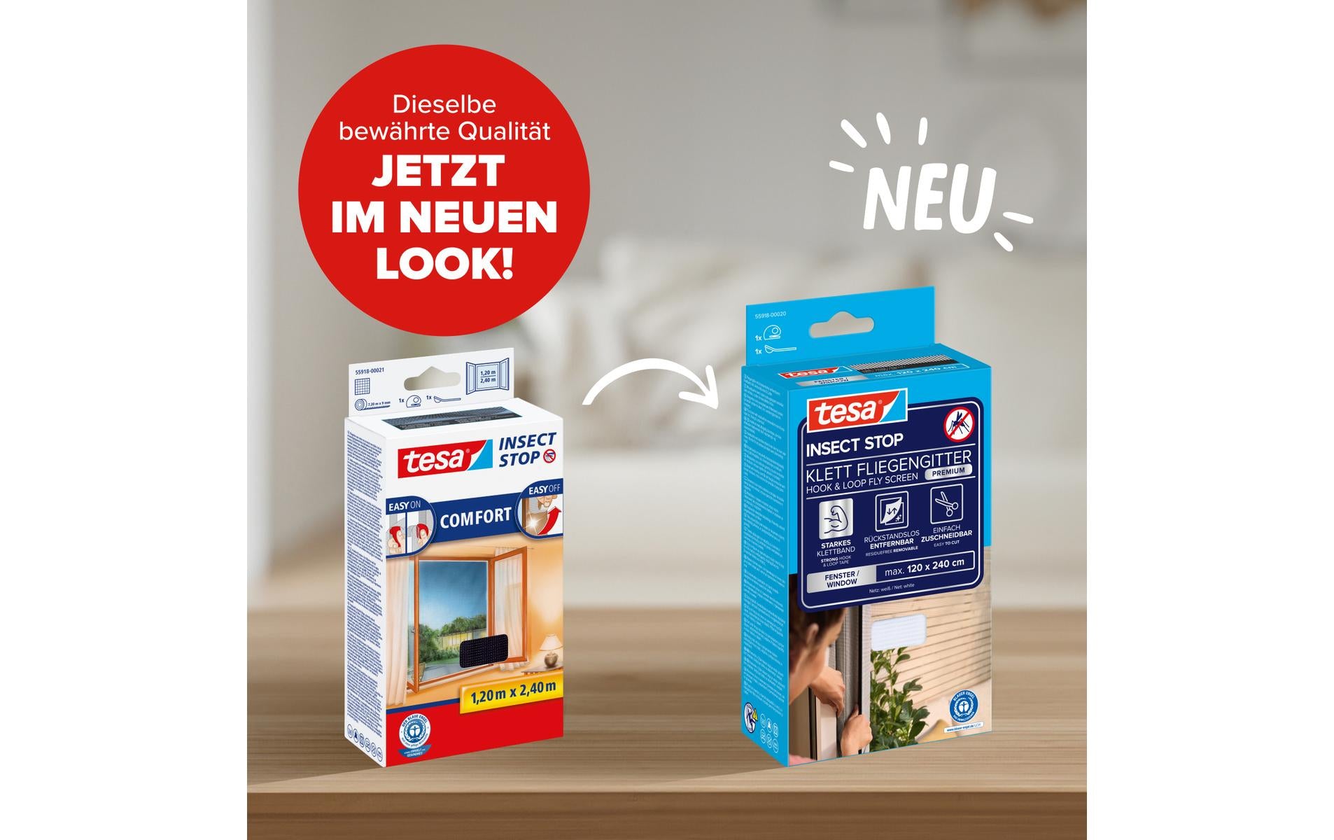 TESA COMFORT Fenster-Fliegengitter – 120 × 240 cm – anthrazit – für Fluginsekten – 2 Stk.