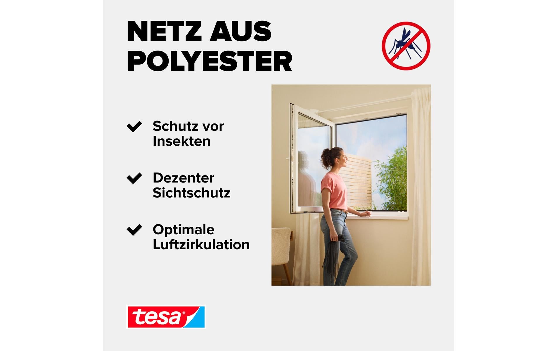 TESA COMFORT Fenster-Fliegengitter – 120 × 240 cm – anthrazit – für Fluginsekten – 2 Stk.