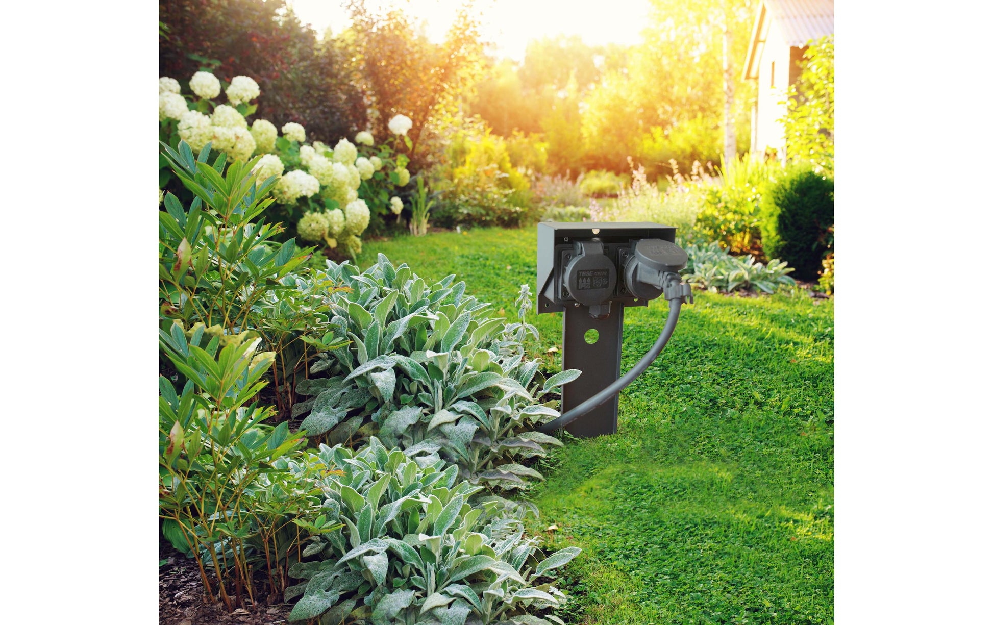 Max Hauri AG Max Hauri GardenLine Gartenstromverteiler, 2×T13, IP44/55, 1,5 m Zuleitung, abnehmbarer Erdspiess – Schwarz
