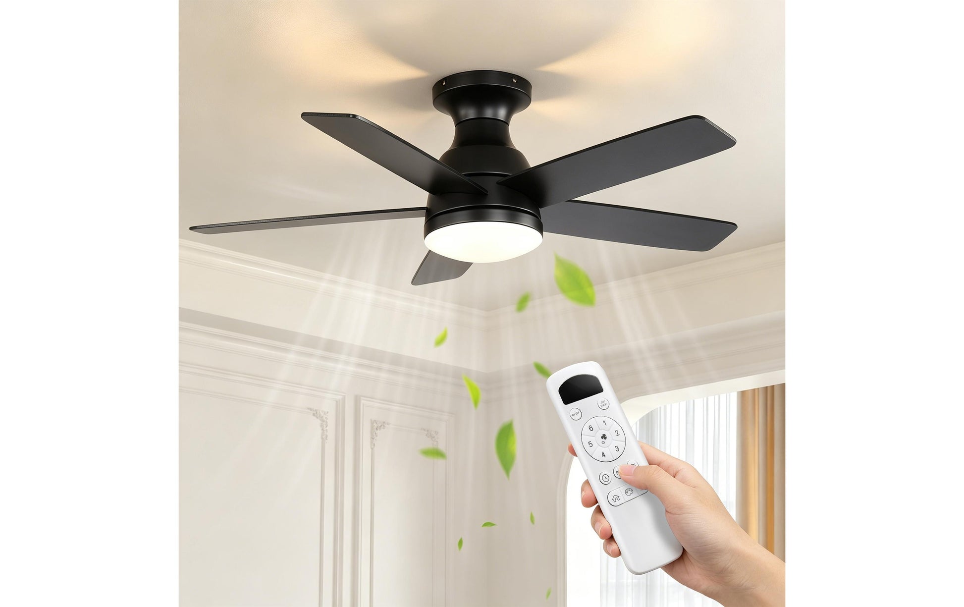 Ozeanos Technology Ozeanos Deckenventilator KBS-44K009 – 44 cm, 51 W, 6 Stufen, Timer, Fernbedienung, Schwarz