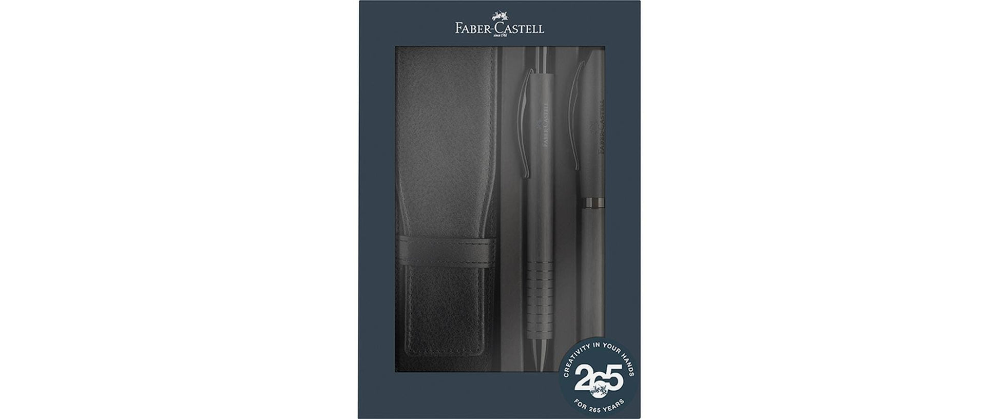 Faber-Castell Essentio Alu Schreibset – Kugelschreiber, Schwarz, Spitze 0,7 mm, Aluminium, Leder