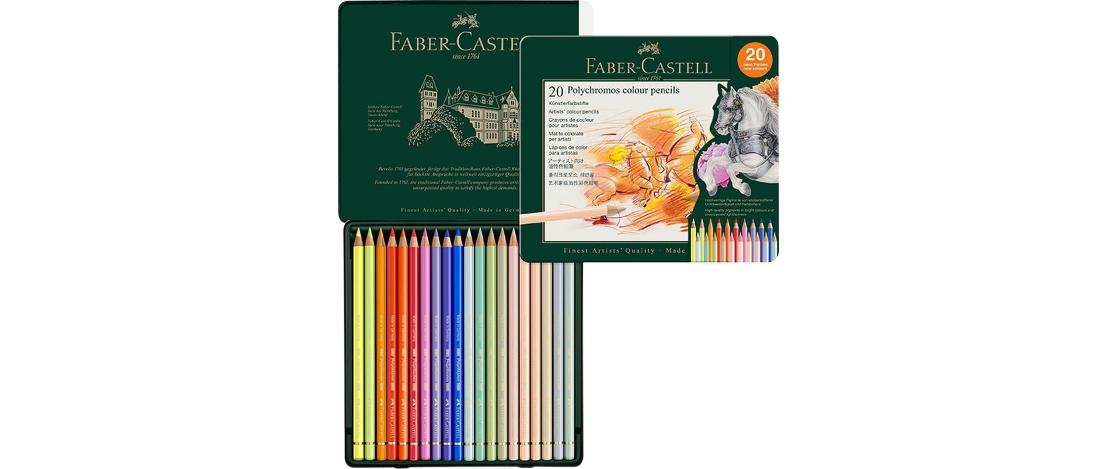 Faber-Castell Polychromos Farbstifte – 20 Stk., wasserfest, wischfest, Metallschachtel