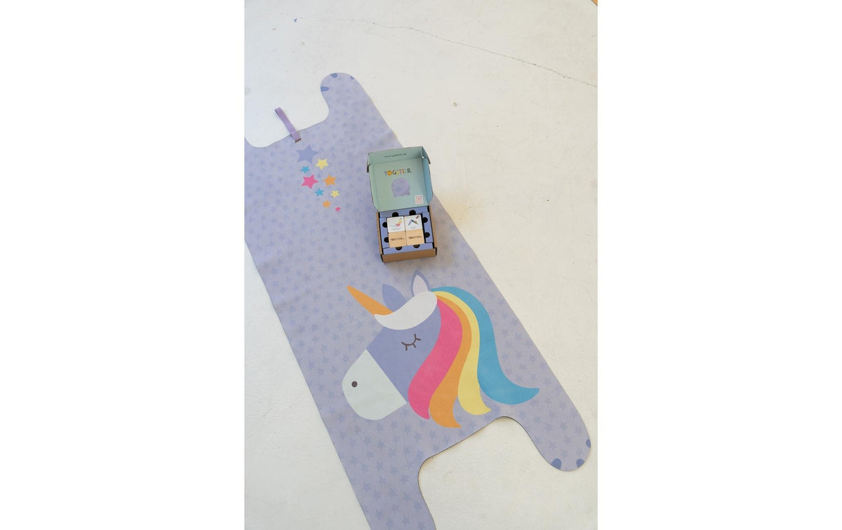 Yogitier Bodenmatte Emmi das Einhorn – 60 × 155 cm, Violett, Mikrofaser/Naturkautschuk, Dicke 0,2 cm