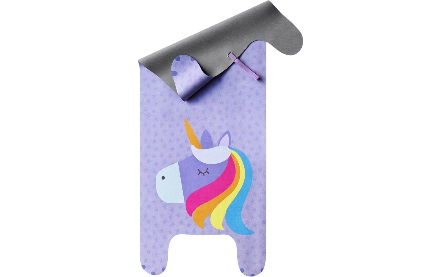 Yogitier Bodenmatte Emmi das Einhorn – 60 × 155 cm, Violett, Mikrofaser/Naturkautschuk, Dicke 0,2 cm