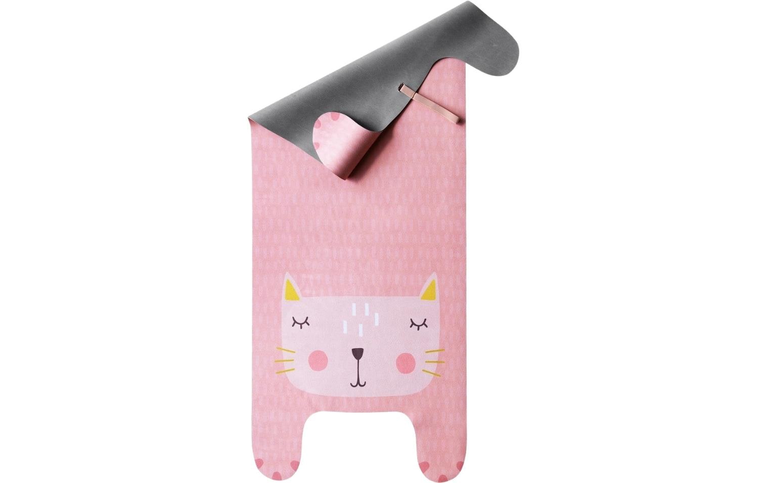 Yogitier Kinderyogamatte Kimi die Katze – 60 × 155 cm, Pink, Mikrofaser/Naturkautschuk, Dicke 0,2 cm