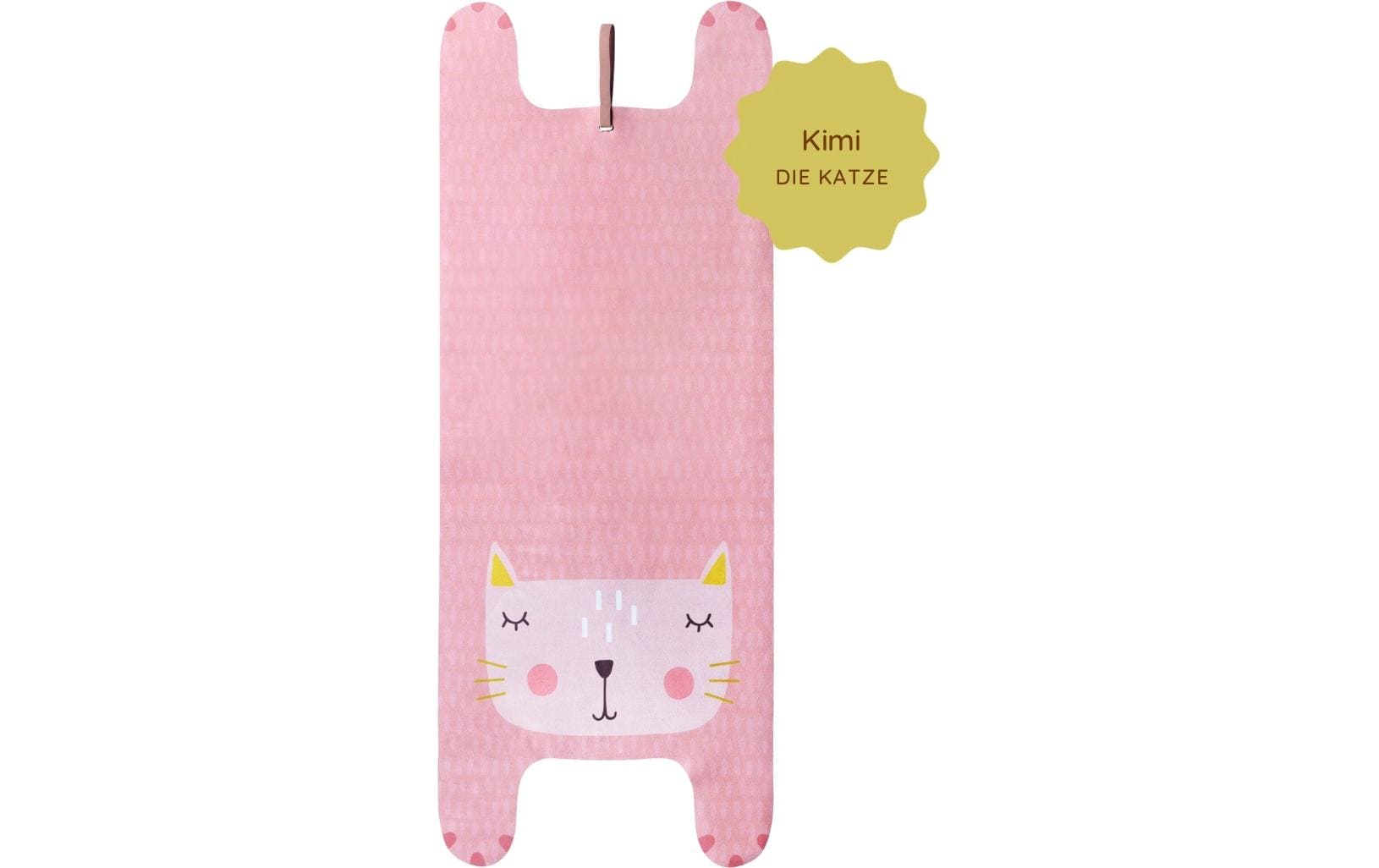 Yogitier Kinderyogamatte Kimi die Katze – 60 × 155 cm, Pink, Mikrofaser/Naturkautschuk, Dicke 0,2 cm
