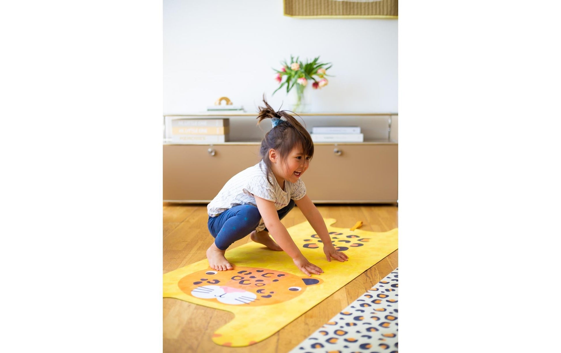 Yogitier Kinder-Yogamatte, 155 × 60 cm – Gelb, Naturkautschuk