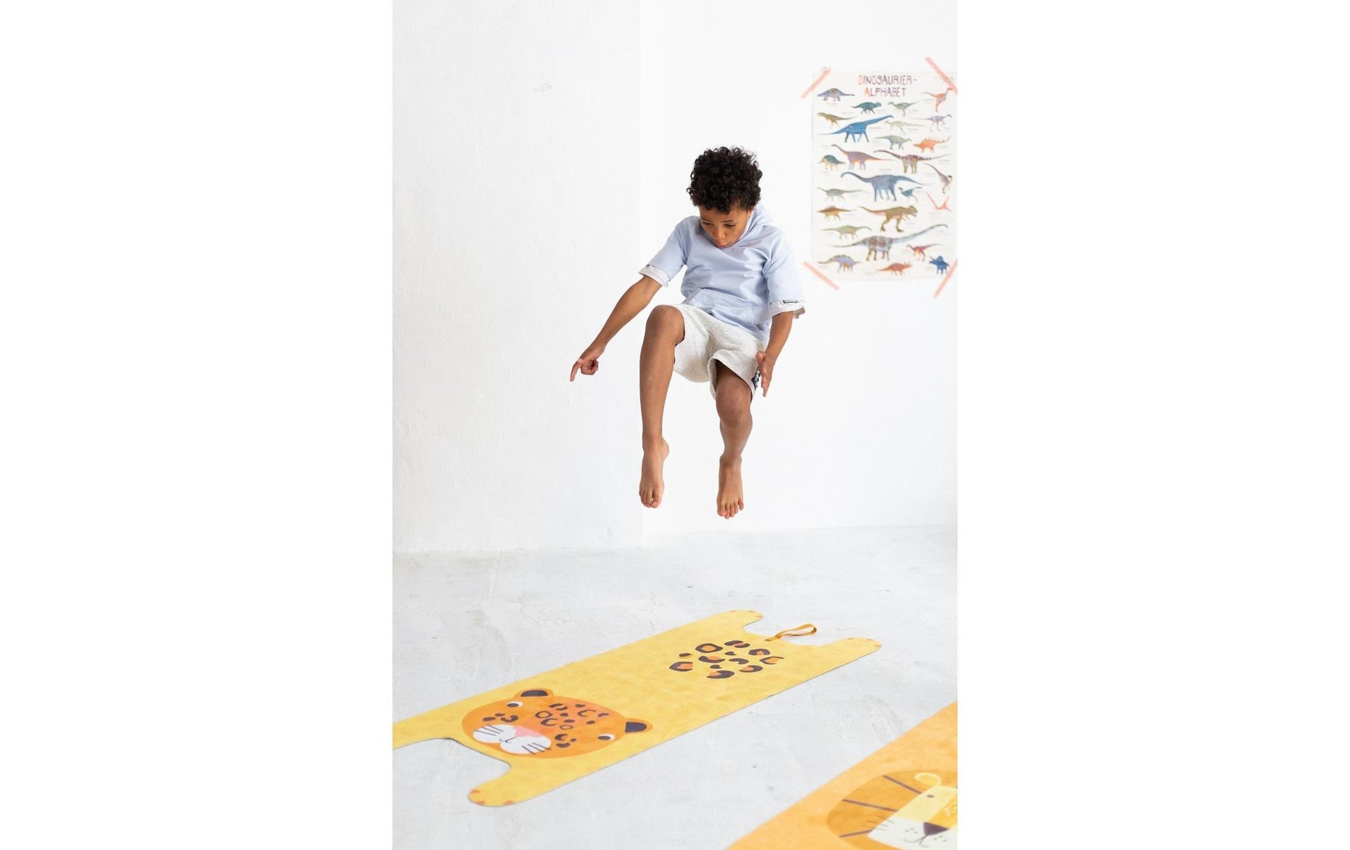 Yogitier Kinder-Yogamatte, 155 × 60 cm – Gelb, Naturkautschuk