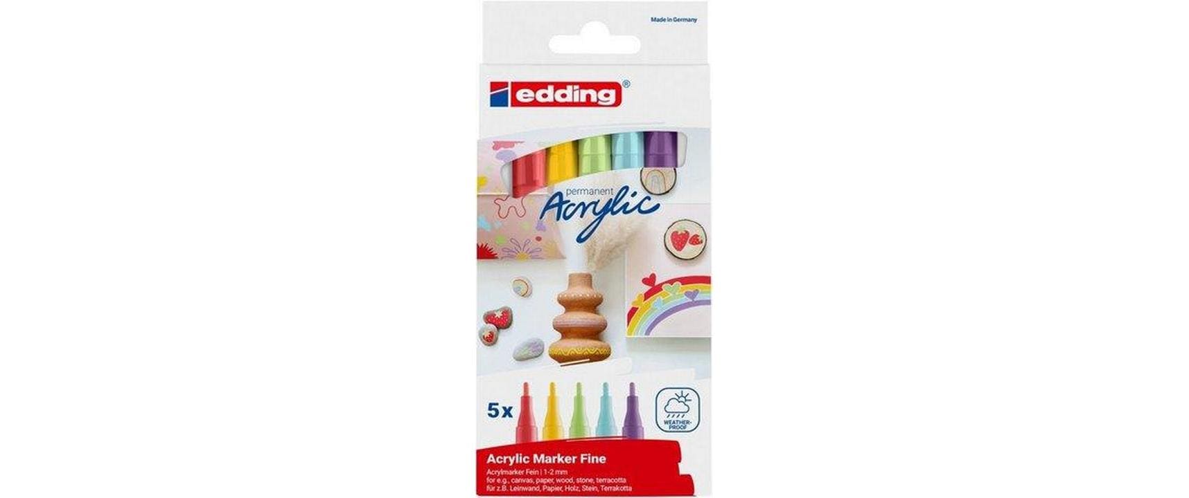 Edding 5300 Acrylmarker – Feine Spitze 1–2 mm – Mehrfarbig – 5er-Set – für Holz, Leinwand und Stein