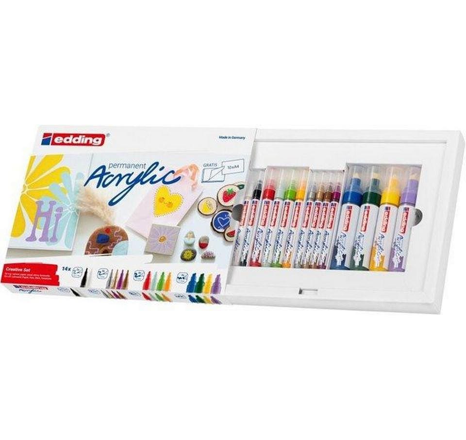 Edding basic E-14 Acrylmarker – 0,7–5 mm – mehrfarbig 14er-Set – für Holz, Leinwand und Papier
