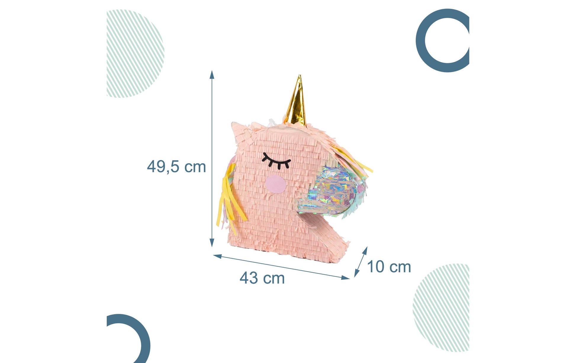Relaxdays Pinata Einhorn – Gold, Rosa – 43 × 10 × 10 cm – Papier/Karton/Kunststoff