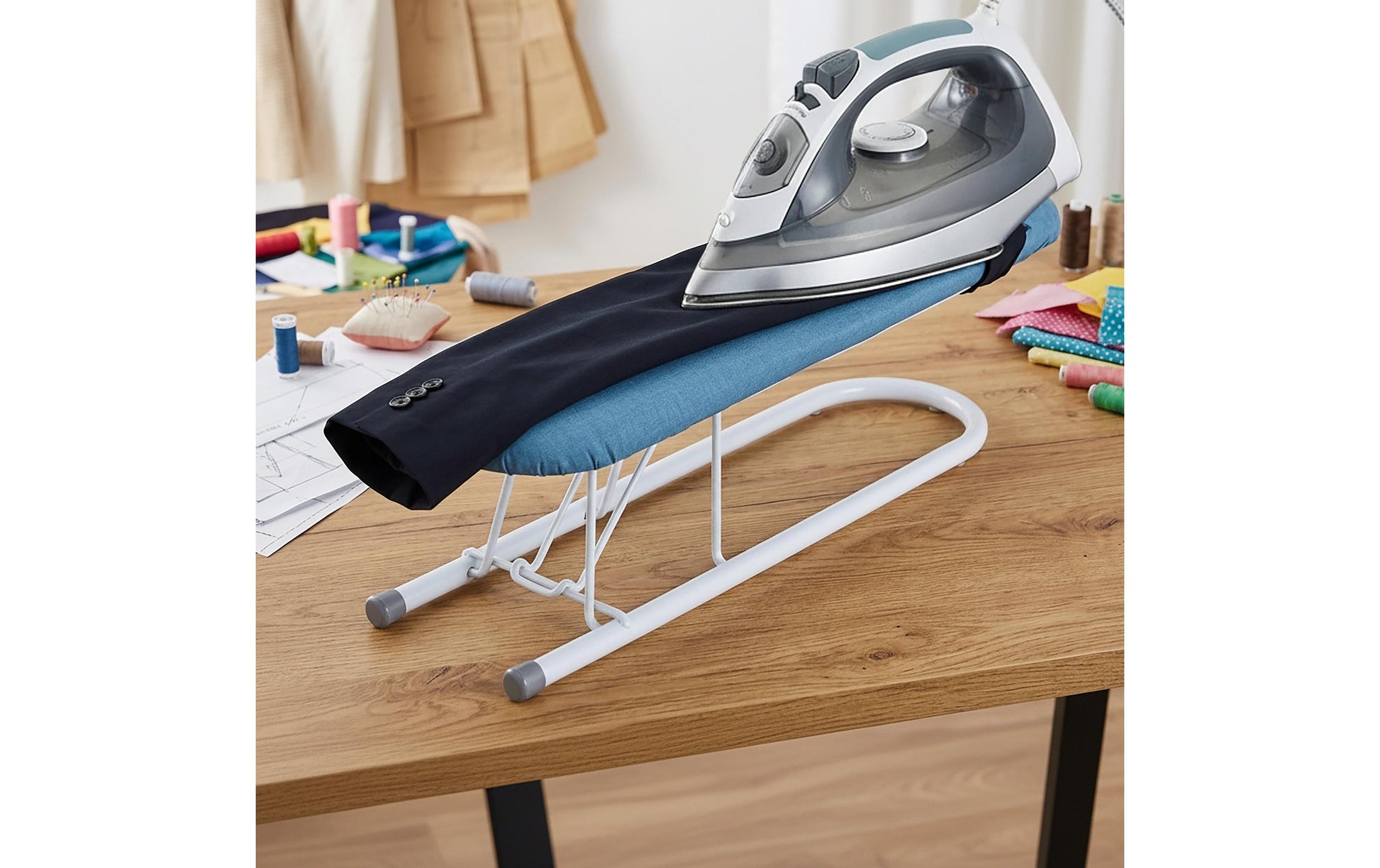Relaxdays Ärmelbrett – Baumwolle, Kunststoff, Stahl – Blau/Weiss – 520 × 125 mm