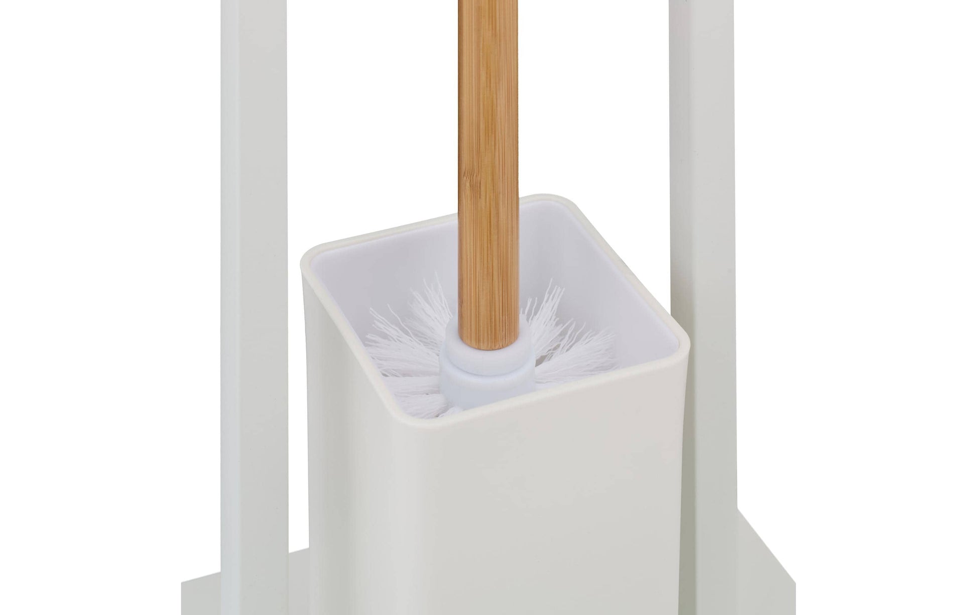 Relaxdays WC-Bürstenset – Edelstahl, Bambus, Kunststoff, Weiss, Braun, 23 × 18 × 77 cm