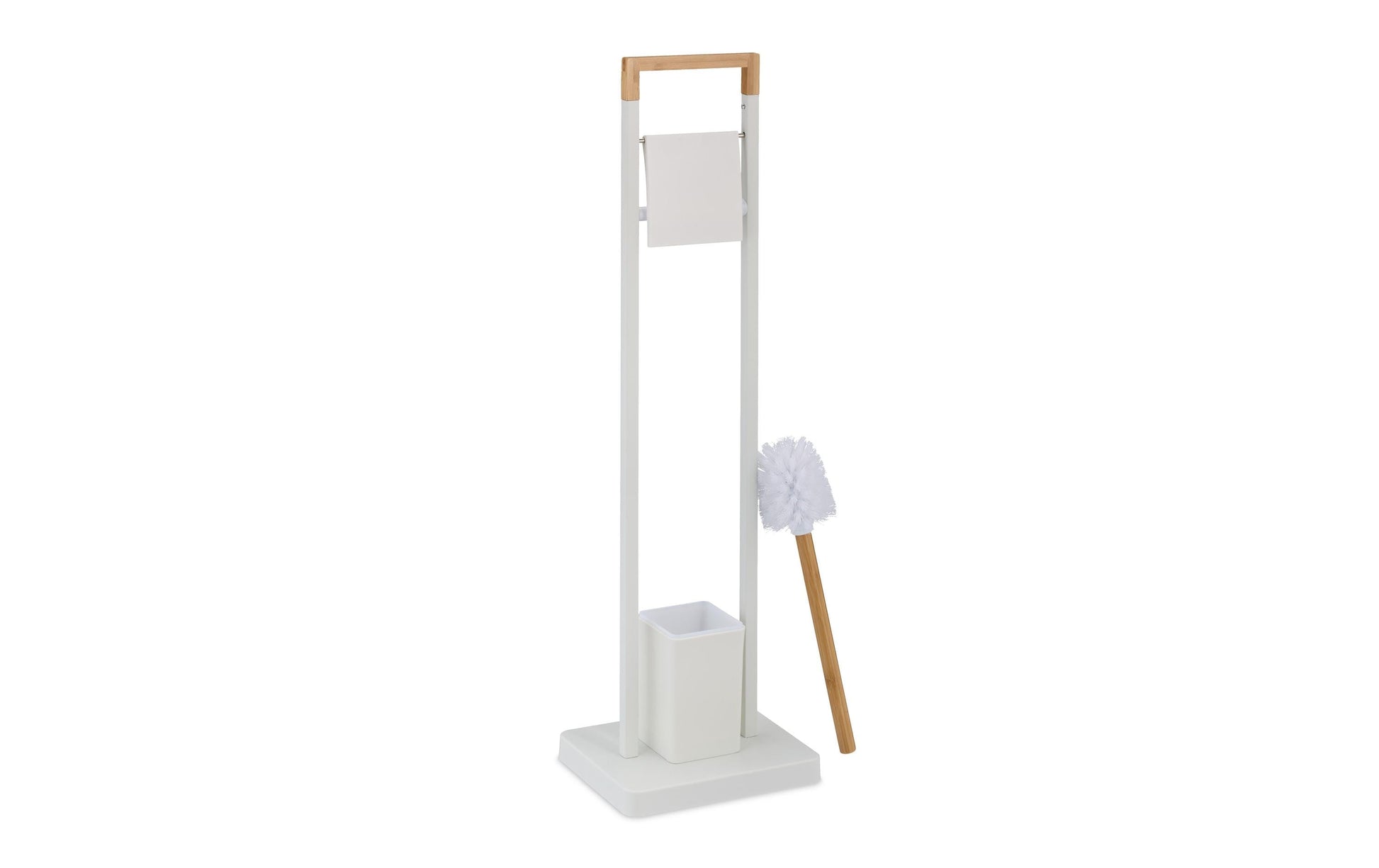 Relaxdays WC-Bürstenset – Edelstahl, Bambus, Kunststoff, Weiss, Braun, 23 × 18 × 77 cm