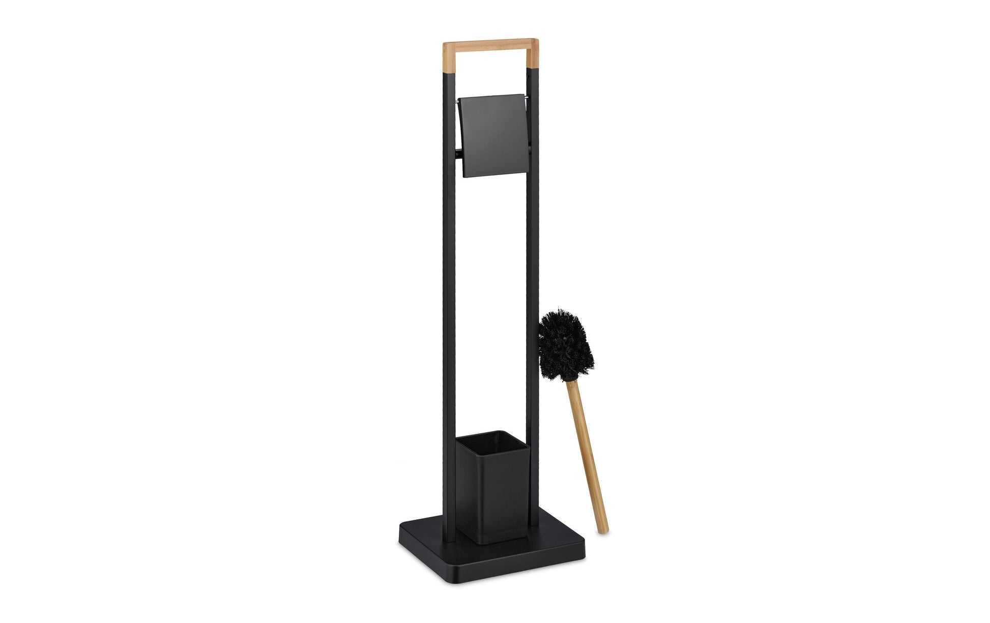Relaxdays WC-Bürstenset – Bambus, Edelstahl, Kunststoff, Hellbraun, Schwarz, H 77 cm