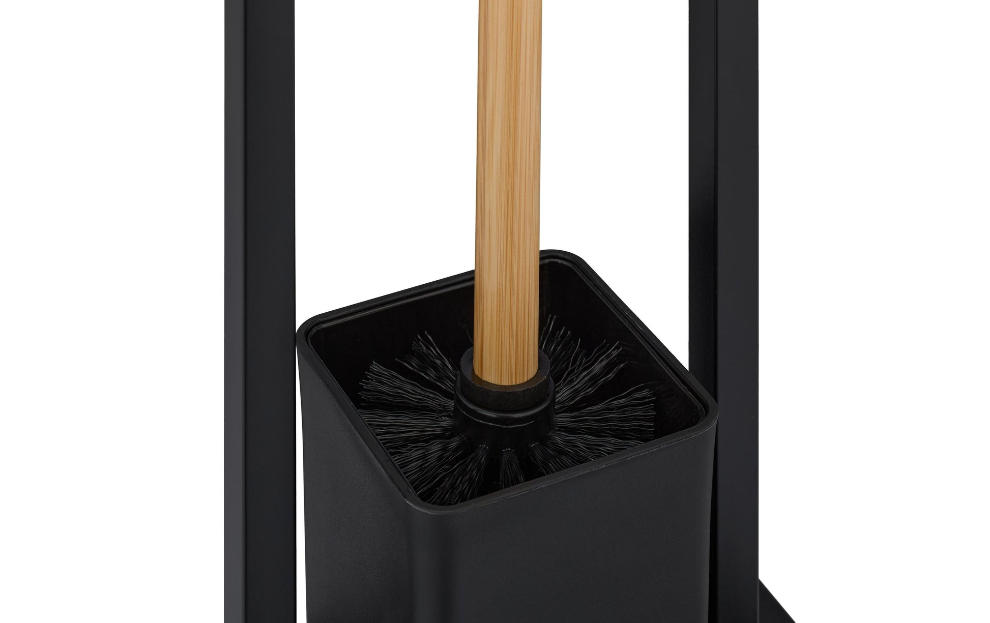 Relaxdays WC-Bürstenset – Bambus, Edelstahl, Kunststoff, Hellbraun, Schwarz, H 77 cm