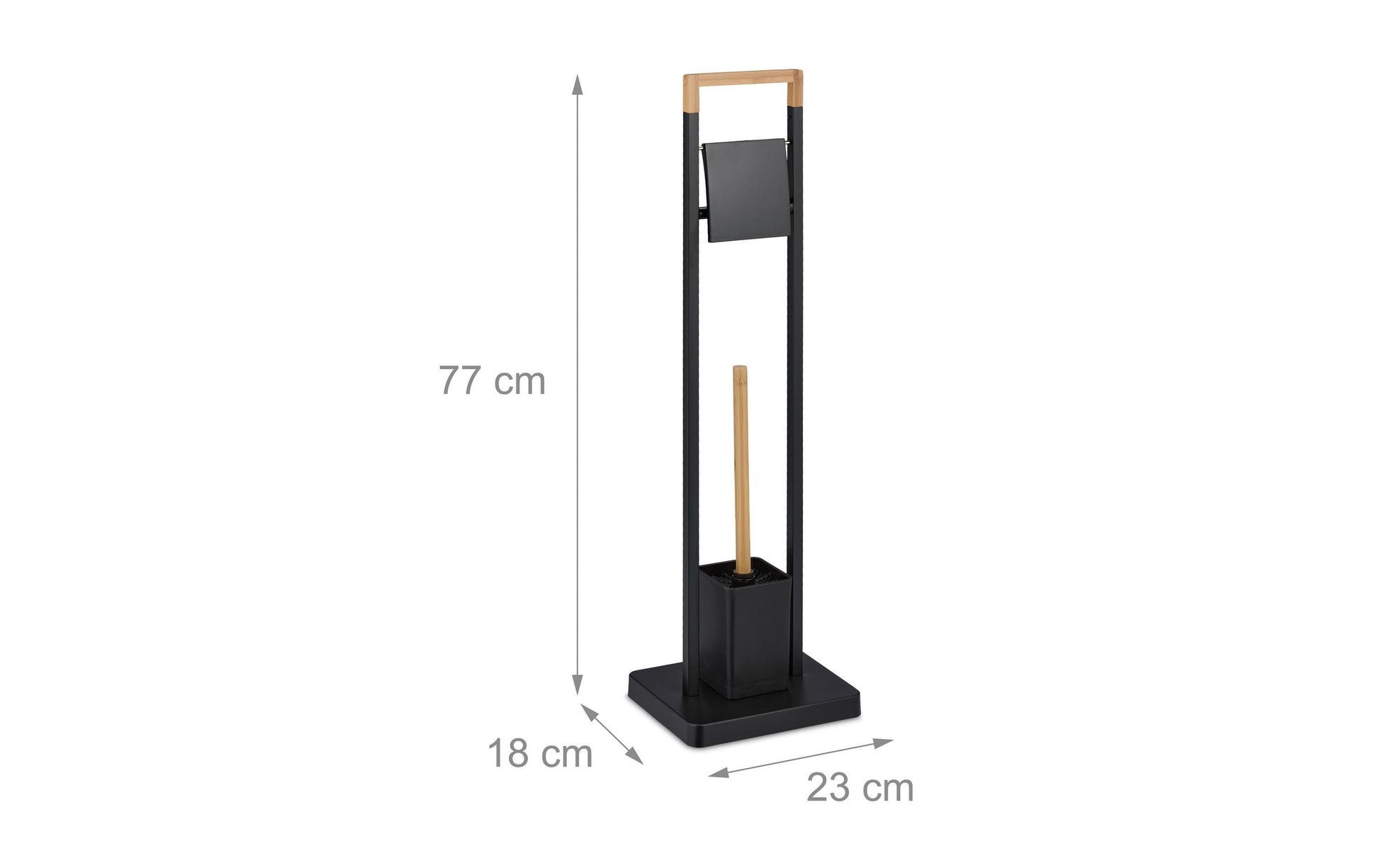 Relaxdays WC-Bürstenset – Bambus, Edelstahl, Kunststoff, Hellbraun, Schwarz, H 77 cm