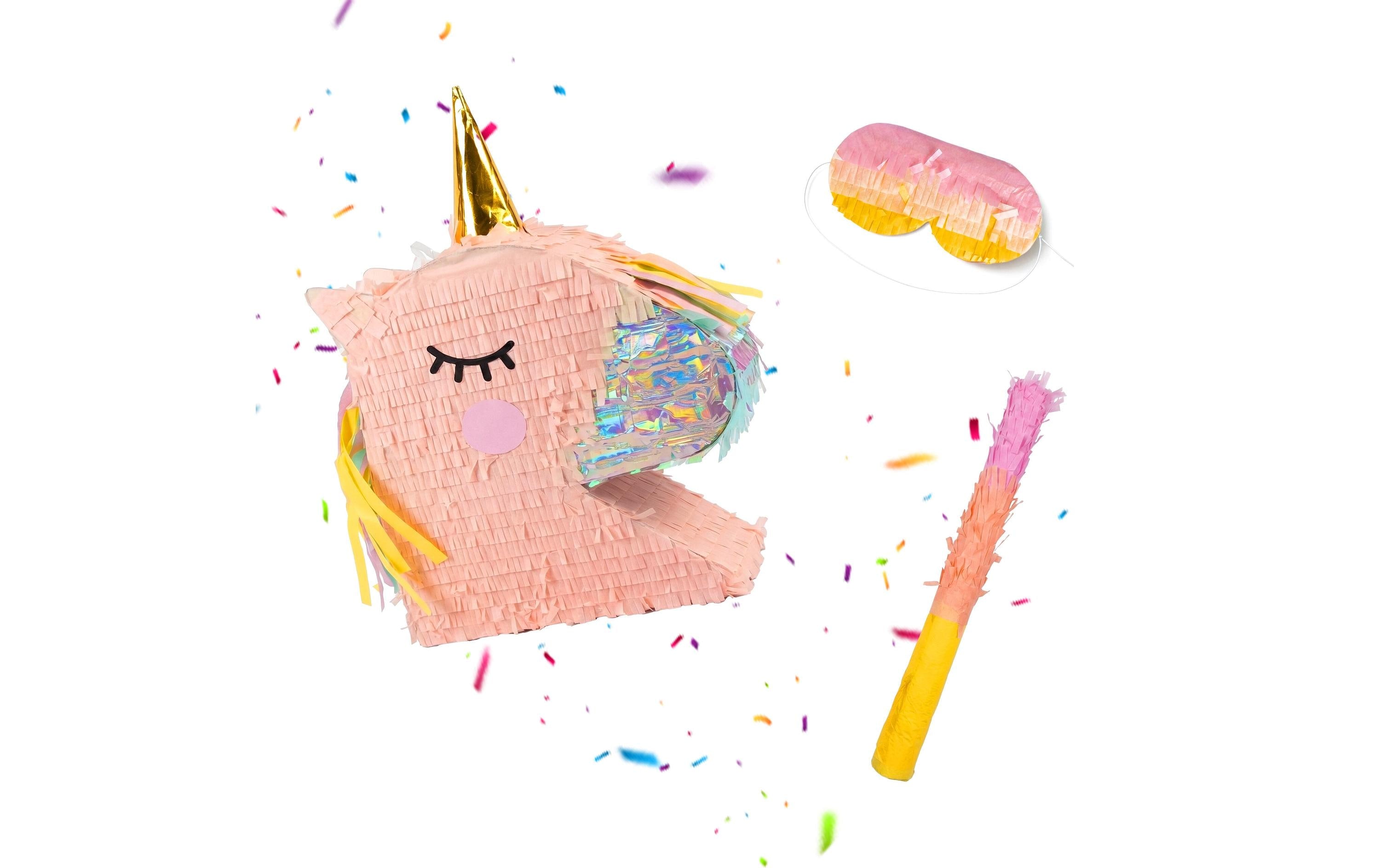 Relaxdays Pinata Einhorn – Gold, Rosa – 43 × 10 × 10 cm – Papier/Karton/Kunststoff