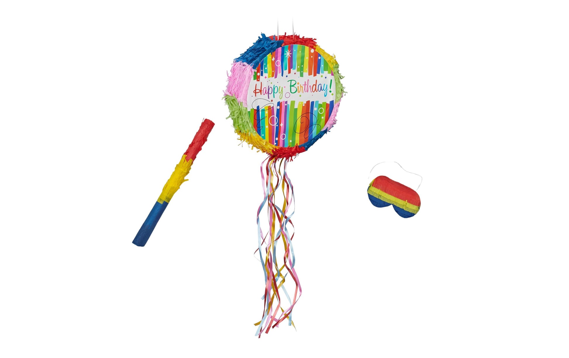Relaxdays Pinata Happy Birthday – mehrfarbig – 32 × 9 cm – Papier/Pappe/Kunststoff