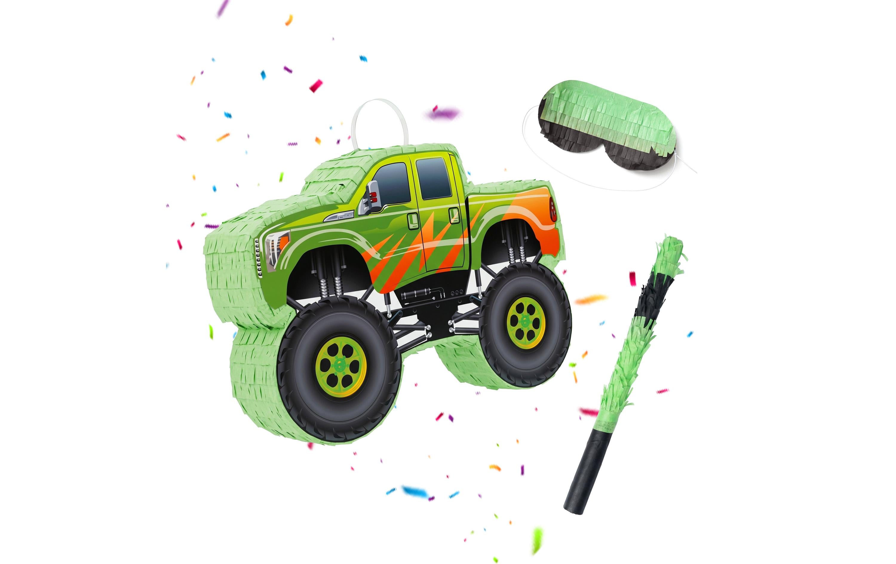 Relaxdays Pinata Monstertruck – Grün, Rot, Schwarz – 40 × 6 × 6 cm – Papier/Pappe/Kunststoff