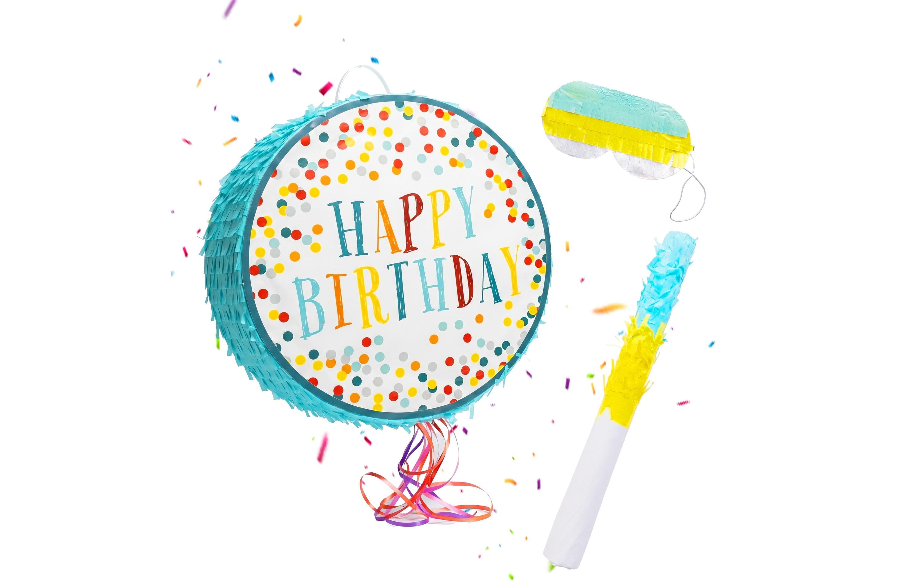 Relaxdays Pinata Happy Birthday – mehrfarbig – Ø 40 cm × 9 cm – Papier/Pappe/Kunststoff